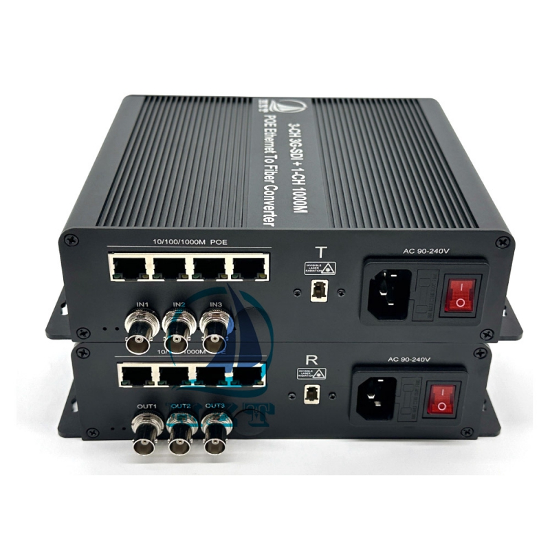 3-ch 3G-SDI Video With 1000M POE To Fiber Converter
