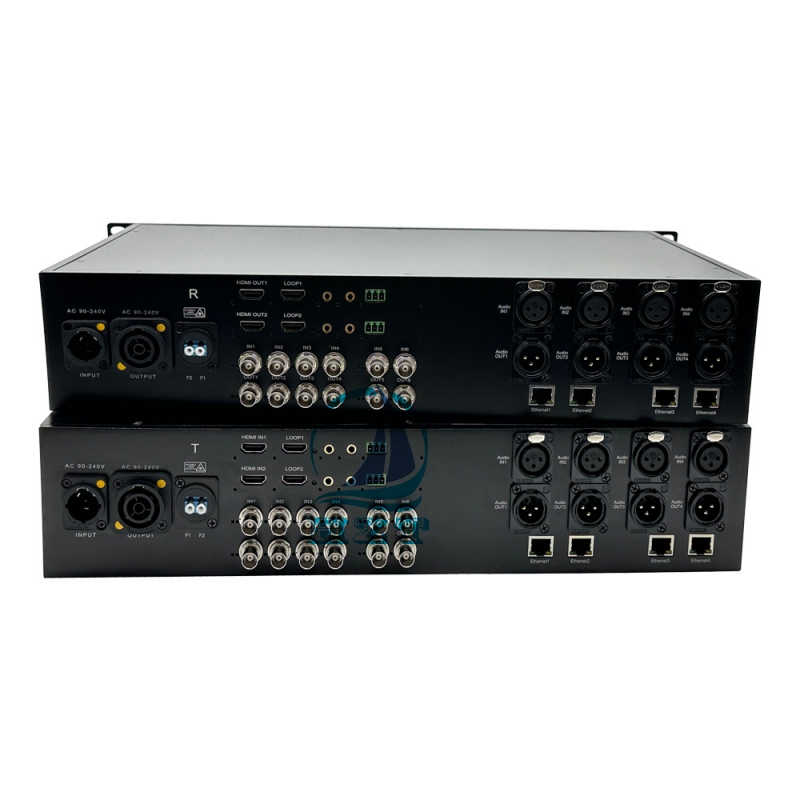 6-ch BIDI 12G-SDI+2-ch 4K60hz HDMI Video+4-ch BIDI XLR balanced Audio + 4-ch Independent 10/100/1000M Ethernet Over Duplex LC Fiber Converter with 240V power output 