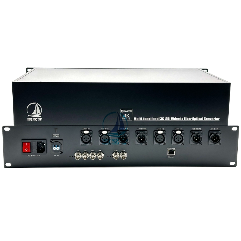 4-CH 3G-SDI Video+ 2-CH Return 3G-SDI Video+4-CH Two-way XLR Balanced Audio +1-ch 10/100/1000M Ethernet to Fiber Converter 